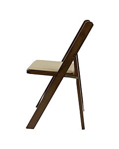 Profile view of Dark Wood Wedding Folding Chair with Cream Seat