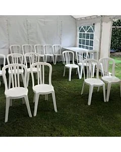 Profile view of White Garrotxa Plastic Stacking Chair