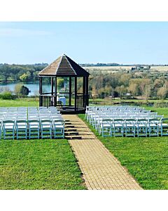 Profile view of White Wedding Folding Chair