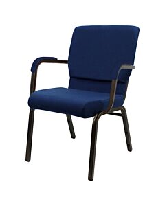 Profile view of Worship Church Chair with Arms in Blue Fabric