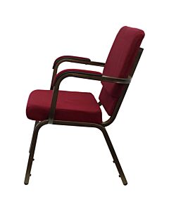 Profile view of Worship Church Chair with Arms in Burgundy Fabric