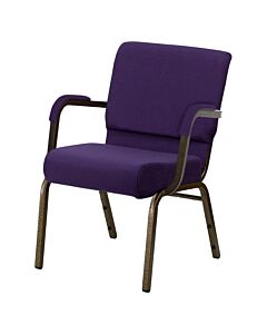 Profile view of Worship Church Chair with Arms in Purple Fabric