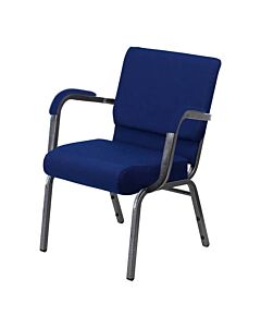 Profile view of Worship Church Chair with Arms in Blue Fabric