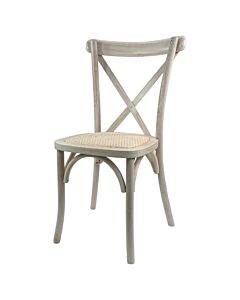 Profile view of Oak Frame Limewash Finish Crossback Banqueting Chair with Rattan Pad