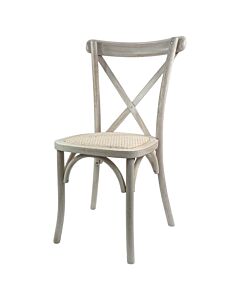 Profile view of Oak Frame Limewash Finish Crossback Banqueting Chair with Rattan Pad