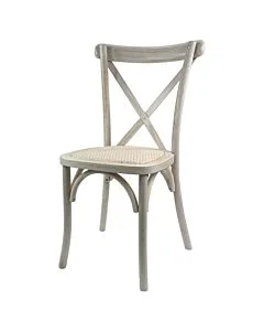 Profile view of Oak Frame Limewash Finish Crossback Banqueting Chair with Rattan Pad