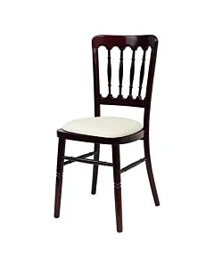 Profile view of Mahogany Cheltenham Banqueting Chair with Ivory Vinyl Seat Pad