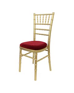 Profile view of Gold Chiavari Banqueting Chair with Red Seat Pad