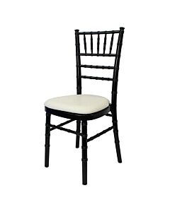 Profile view of Black Chiavari Banqueting Chair with White Vinyl Seat Pad