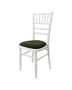 Profile view of White Chiavari Banqueting Chair with Green Seat Pad