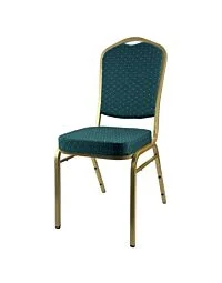 Profile view of Diamond Steel Banqueting Chair in Green Fabric