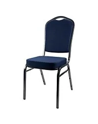 Profile view of Diamond Steel Banqueting Chair in Blue Fabric