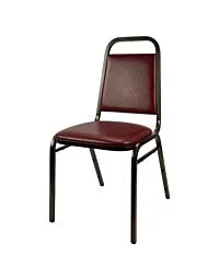 Profile view of Economy Steel Banqueting Chair in Burgundy Vinyl Fabric