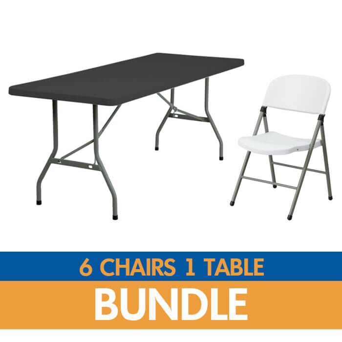 White Apollo Chair and Black Plastic Folding Table Bundle