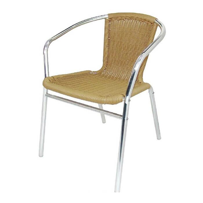 Profile view of Aluminium Wicker Chair with Arms in Natural