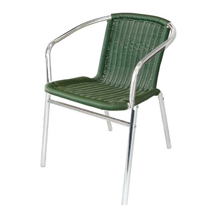 Profile view of Aluminium Wicker Chair with Arms in Green
