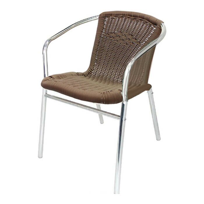 Profile view of Aluminium Wicker Chair with Arms in Brown
