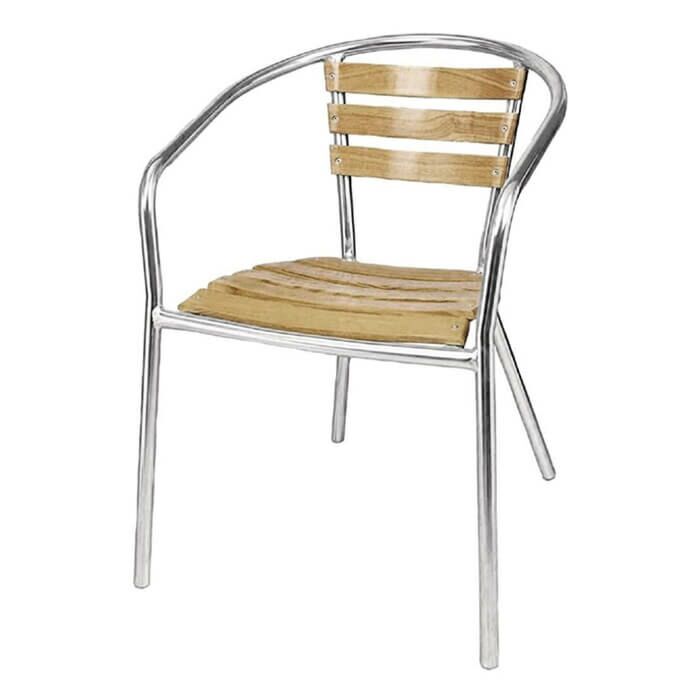 Profile view of Aluminium Wood Bistro Chair with Arms 