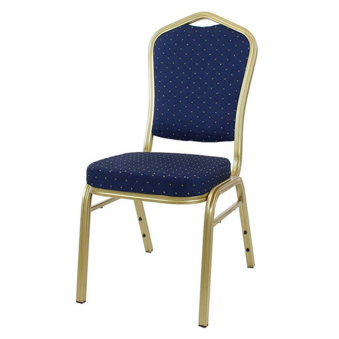 Profile view of Diamond Aluminium Banqueting Chair in Blue Fabric