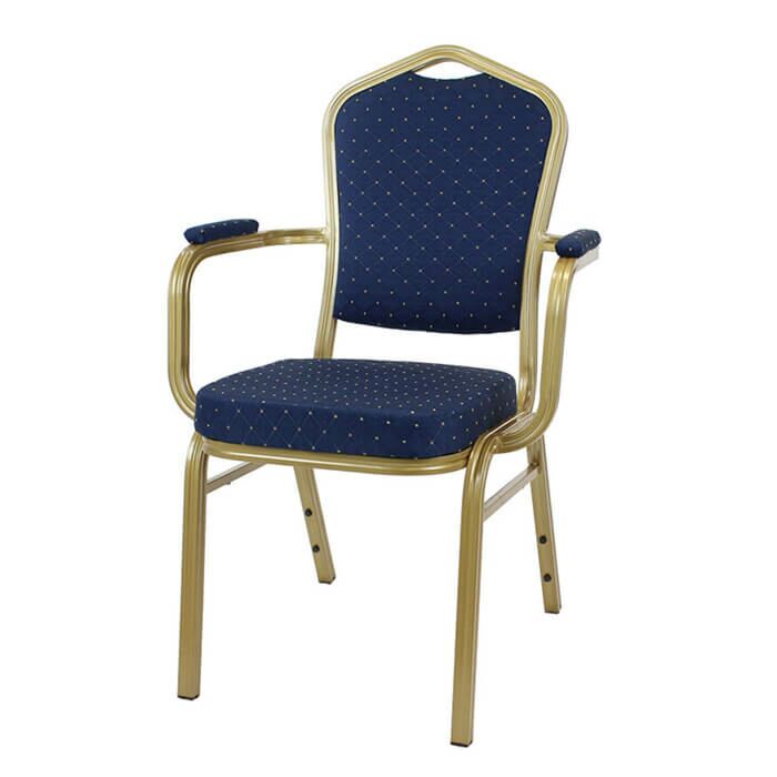 Profile view of Diamond Aluminium Banqueting Chair with Arms in Blue Fabric