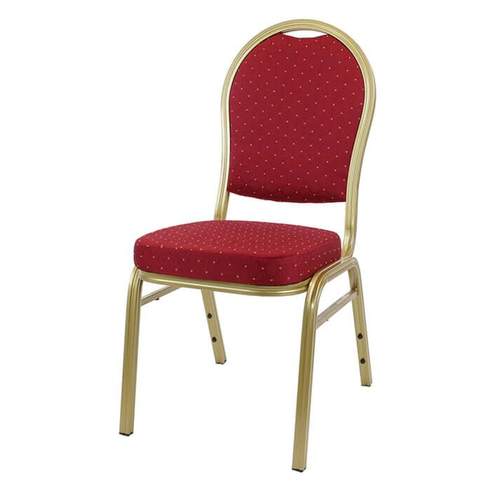 Profile view of Round Back Aluminium Banqueting Chair in Red Fabric
