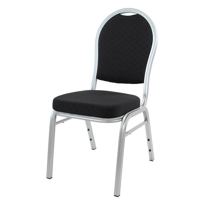 Profile view of Round Back Aluminium Banqueting Chair in Black Fabric