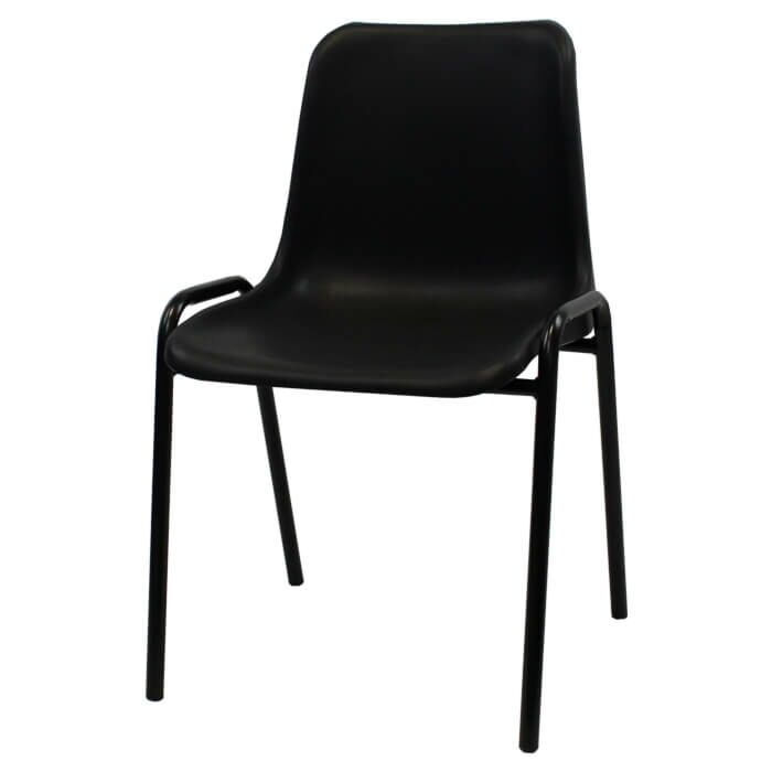 Profile view of Economy Plastic Stacking Chair Black Shell Black Frame