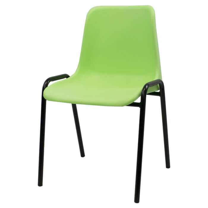 Profile view of Economy Plastic Stacking Chair Lime Shell Black Frame