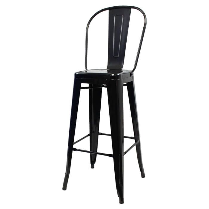 Gloss Black Tolix Style Bar Height Tall Back Stool