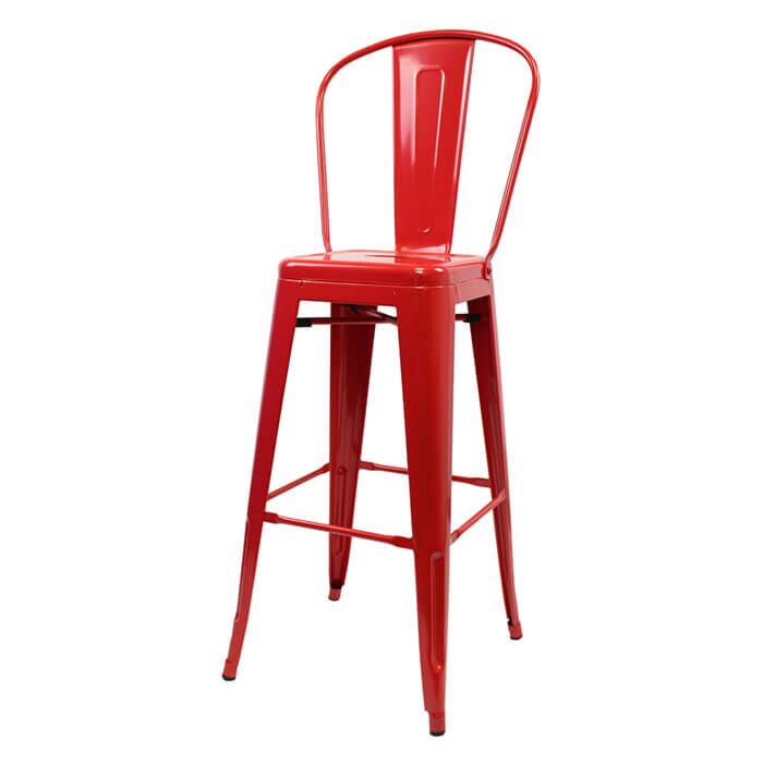 Profile view of Red Tolix Bar Height Stool High Back