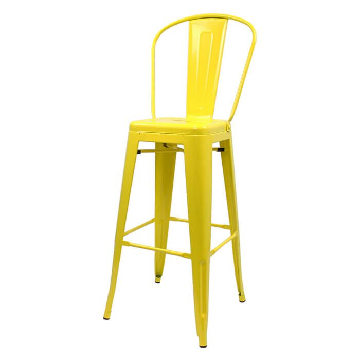 Profile view of Yellow Tolix Bar Height Stool High Back