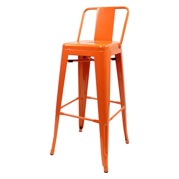 Profile view of Orange Tolix Bar Height Stool Low Back