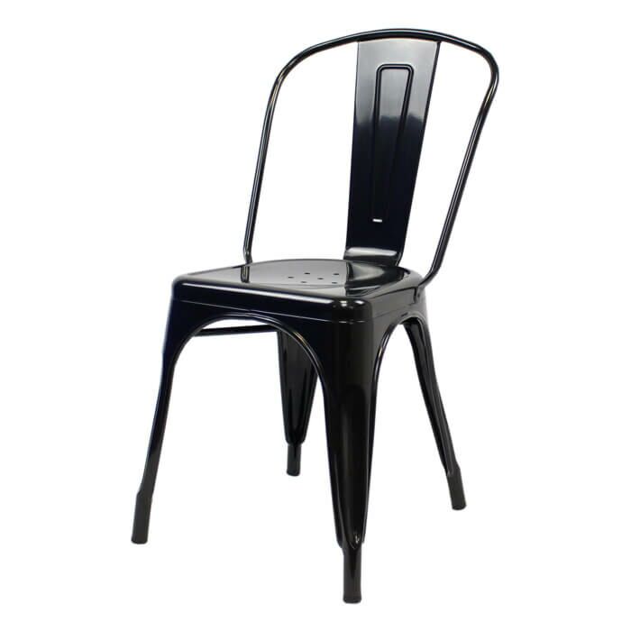Profile view of Gloss Black Tolix Side Chair
