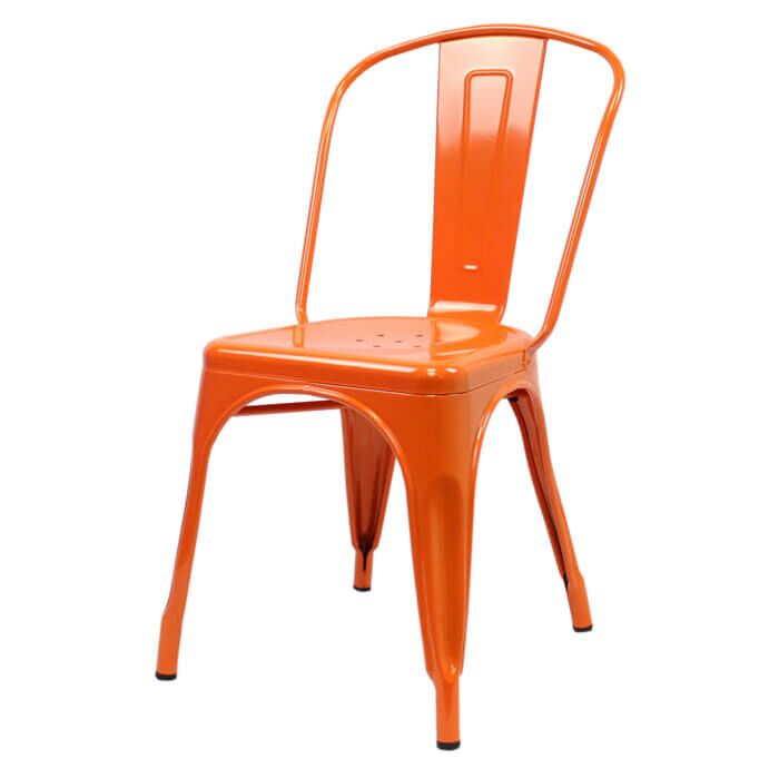 Profile view of Orange Tolix Side Chair