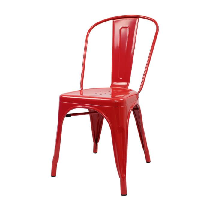 Profile view of Red Tolix Side Chair