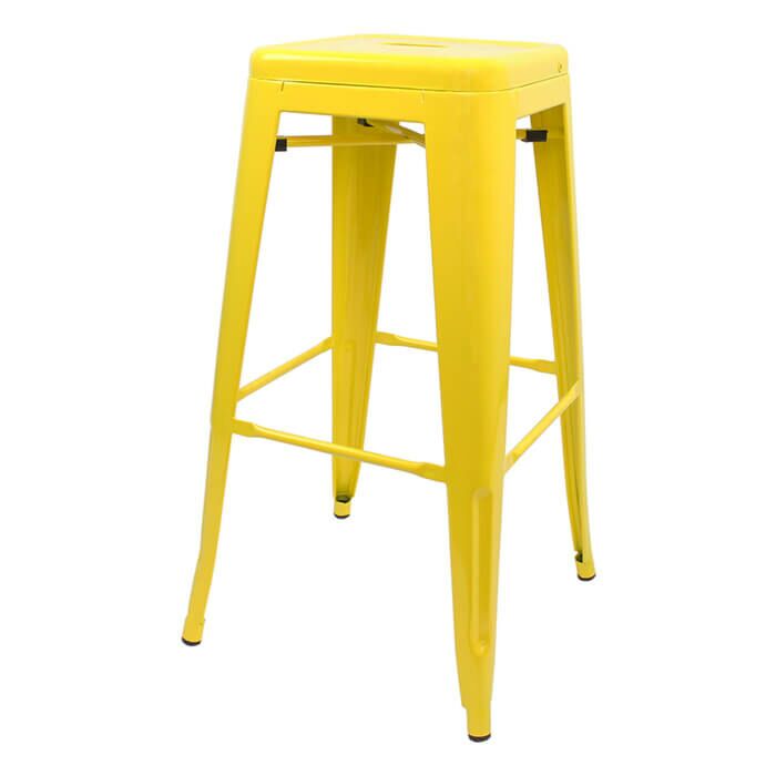 Profile view of Yellow Tolix Bar Height Stool