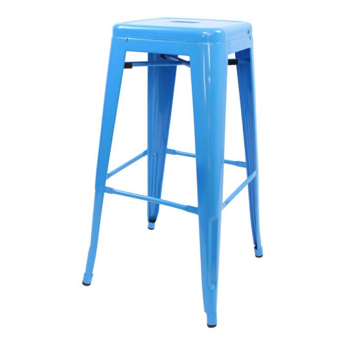 Profile view of Blue Tolix Bar Height Stool