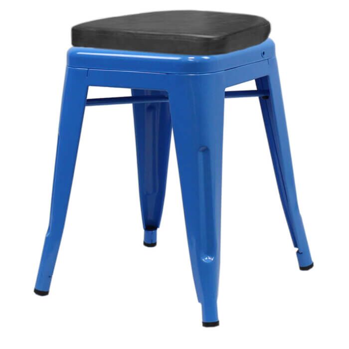 Blue Tolix Low Stool with Upholstered Box Seat