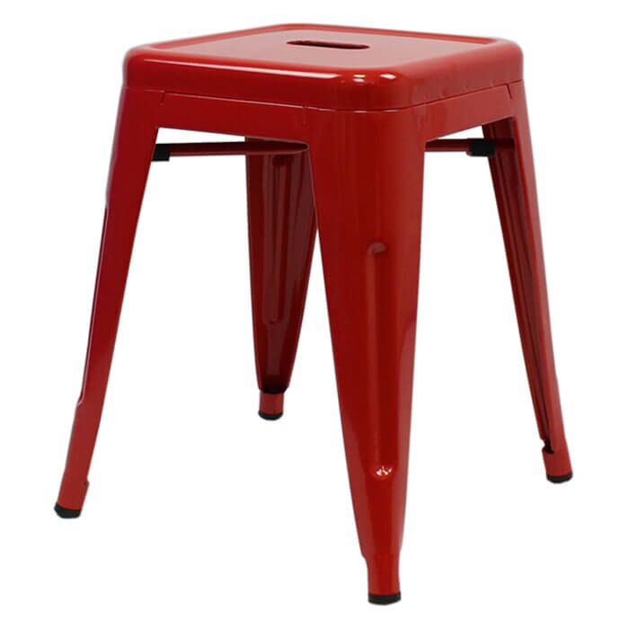 Profile view of Red Tolix Low Stool