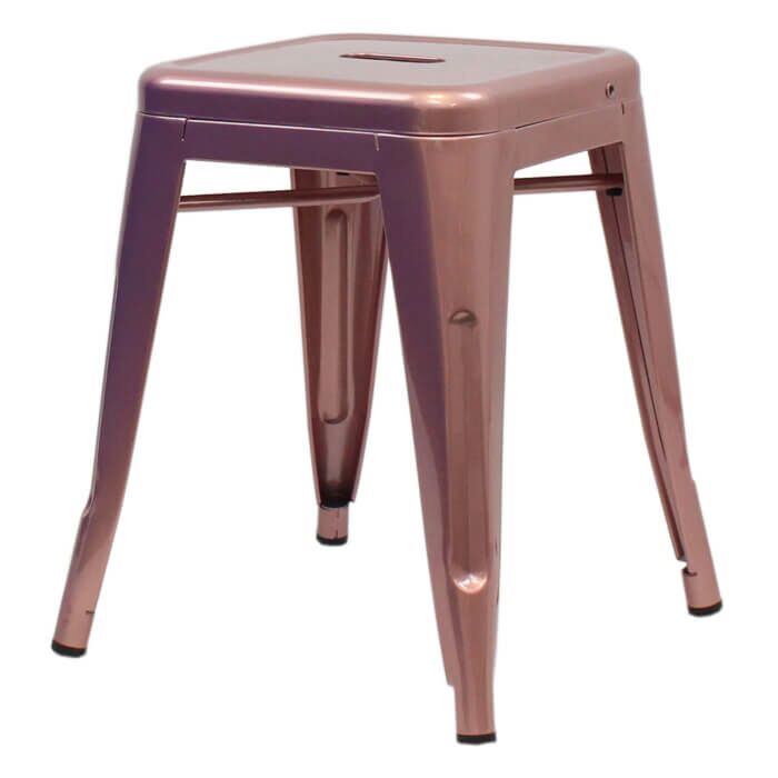 Profile view of Rose Gold Tolix Low Stool
