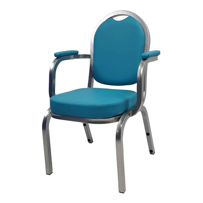 Profile view of Spoon Aluminium Stacking Chair with Arms