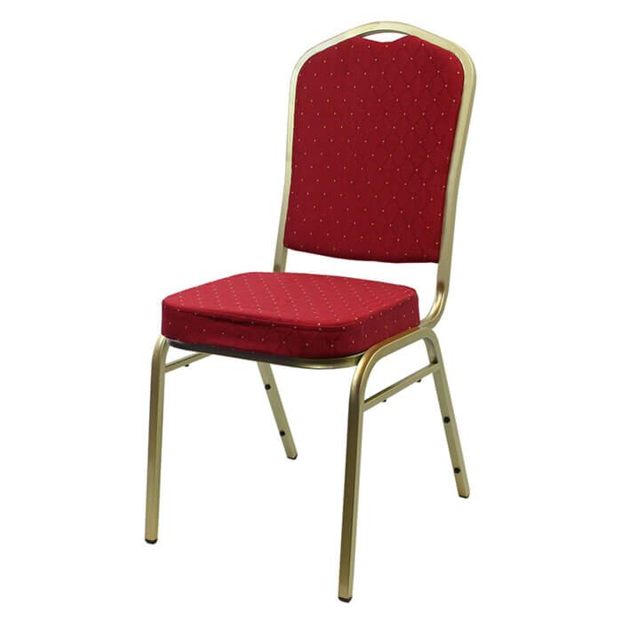 Profile view of Diamond Steel Banqueting Chair in Red Fabric