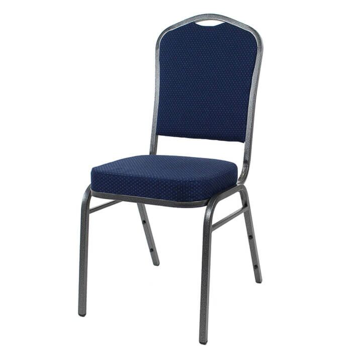 Profile view of Diamond Steel Banqueting Chair in Blue Fabric