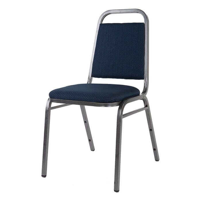 Profile view of Economy Steel Banqueting Chair in Blue Fabric