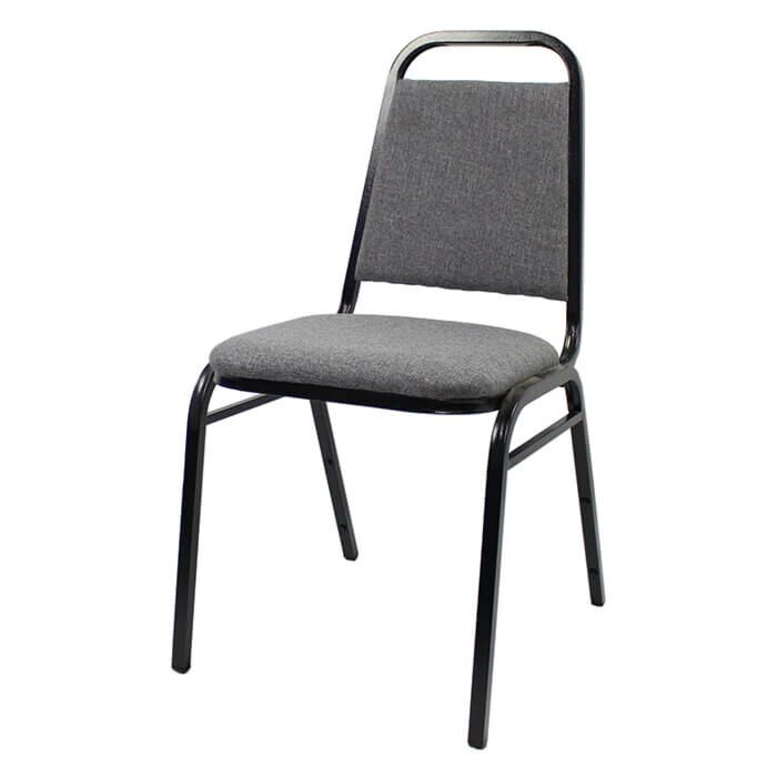 Profile view of Economy Steel Banqueting Chair in Grey Fabric