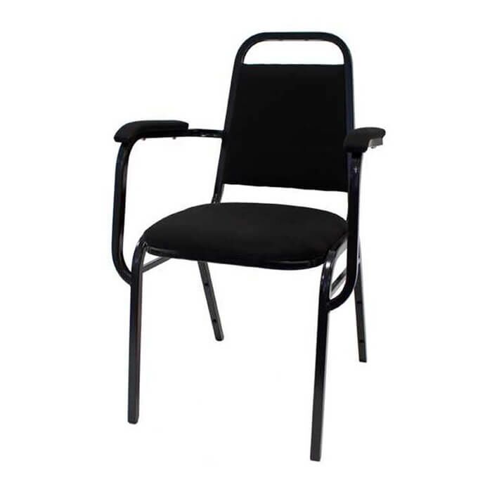 Profile view of Economy Steel Banqueting Chair with Arms in Black Fabric