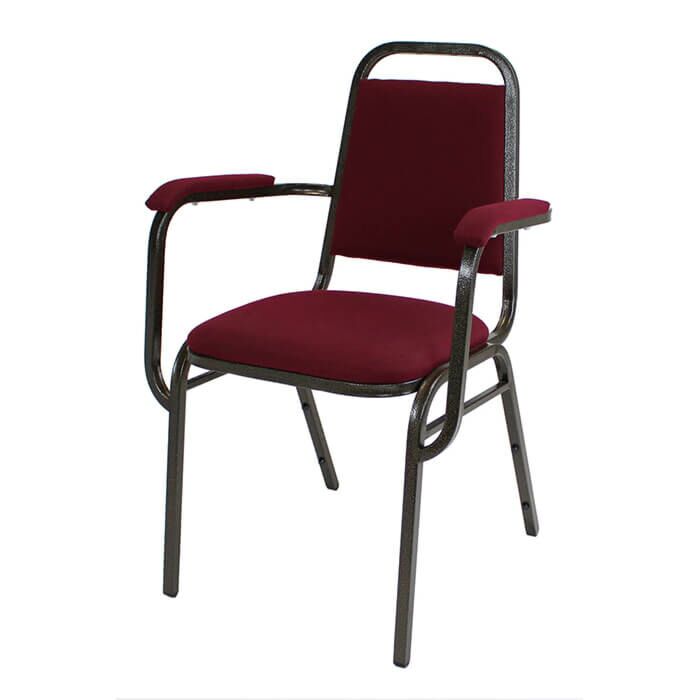 Profile view of Economy Steel Banqueting Chair with Arms in Burgundy Fabric