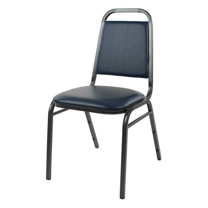 Profile view of Economy Steel Banqueting Chair in Blue Vinyl Fabric