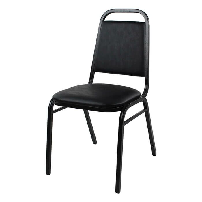 Profile view of Economy Steel Banqueting Chair in Black Vinyl Fabric