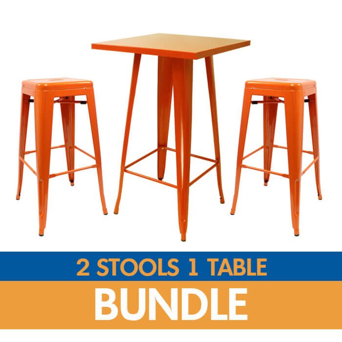 Tolix Style Bar Height Stool and Bar Table Bundle - Gloss Orange